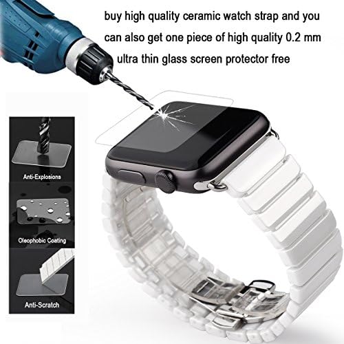 Apple Watch Band, Chetoo 42mm Ceramic Watch Band for Apple Watch,Watchband with Butterfly Buckle & Quality Connector(42mm-white)