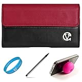 Red & Black Portola Leather Carrying Holster with Fixed Belt-Clip and Magne ....