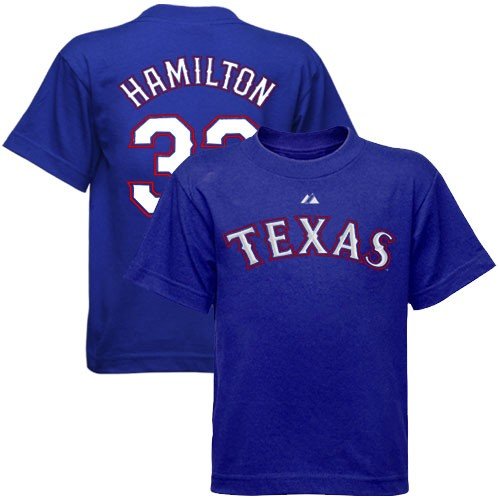 Texas Rangers Youth Josh Hamilton Name And Number T-Shirt By Majestic Athletic Small