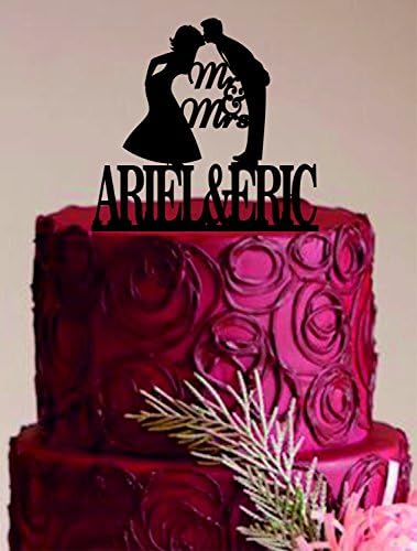 Personalized Silhouette Wedding Cake Topper + Mr &amp; Mrs Monogram Wedding Cake Topper Bride and Groom Cake Topper, Custom Two Names Cake Topper, Kissing Couple Cake Topper.