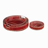 Kitchen & Housewares : Whitney Design M-6617 Round Hand-Woven Bamboo Tray with Handle, Set of 3