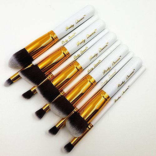 Party Queen NEW 10Pcs Makeup Brushes Pro Cosmetic Make Up Brush Set Superior Soft (10pcs Brush Set, White & Gold)