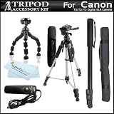 Clearance Sale on Tripod Accessory Bundle Kit For Canon EOS Rebel T4i, (650D) T3i, T2i T3 Digital SLR Camera Includes 57 Inch Pro Tripod + 67 Inch Monopod + 10″ Flexible Gripster + Remote Shutter Release + MicroFiber Cleaning Cloth