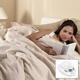 Sunbeam King Premium Box Pattern Seashell Tan Electric Heated Warming Blanket