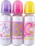 3-Pack Printed ABC Bottles with Silicone Nipple, Girl