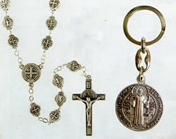 St. Benedict Rosary - 4mm Metal Beads and Key Chain Set - 22" Chain - Solid Construction - IMPORTED FROM ITALY