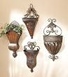 Set of 4 Antique Style Bronze Iron Tuscan Wall Planters