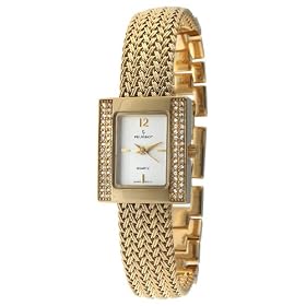 Peugeot Ladies Goldtone Mesh Bracelet Watch with a Swarovski Crystal Encrusted Bezel and a Jewelery Style Self Adjustable Clasp