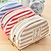 KINGSO Stripe Pencil Case Pouch Purse Cosmetic Makeup Bag Storage Student Stationery Zipper Wallet,Beige