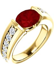 14K Yellow Gold 9.00x7.00mm Oval Cut Chatham Created Ruby and Diamond Ring -- LIFETIME WARRANTY