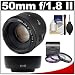 Canon EF 50mm f/1.8 II Lens with 3 UV/FLD/CPL Filters + Hood + Cleaning Kit for EOS 60D, 7D, 5D Mark II III, Rebel T3, T3i, T4i Digital SLR Cameras