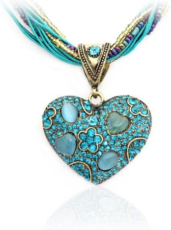New Fashion Opal Crystal Heart Pendant Handmade Necklace Made with Swarovski Elements(sky Blue)