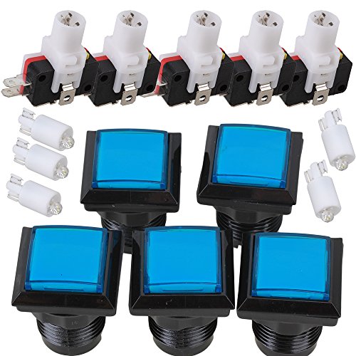 BQLZR Blue and Black 33 x 33mm Square Shape LED Illuminated Push Button Large Machinery 12V Switch Pack of 5