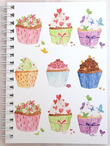 A6 WIRO NOTEPAD BOOK JOTTER BOOK SPIRAL CUPCAKES DESIGN LINED 100gsm 64 Page [6 PACK]