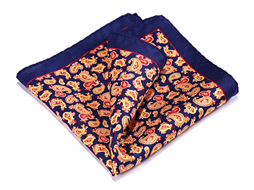 HISDERN Men's Paisley Pocket Square Handkerchief Navy Blue / Orange