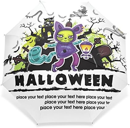 WORLDTEX Unique Design Cute Fashion Halloween Green Cat Windproof Travel Umbrella
