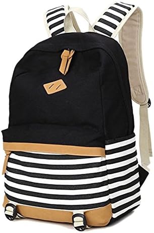 Trooy Teens Girls Lightweight Back Pack Canvas Backpack School Bookbag Black