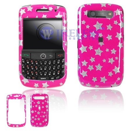 Blackberry Curve 8900 Javelin Cell Phone Hot Pink/Silver Stars Design Protective Case Faceplate Cover