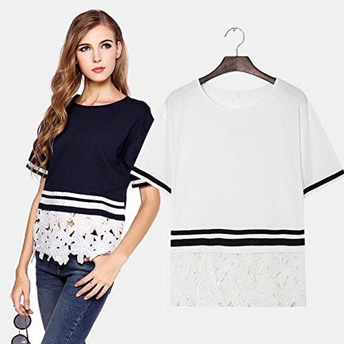 カットソー Tシャツ ティーシャツ 大きい サイズ 重ね着 風 半 袖 トップス ボーダー フラワー レース マリン ママ コーデ デート 白 (オリジナル・ブレスレットとサシェセット)