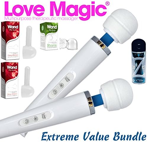 Love Magic Wand Extreme Value Bundle Multipurpose Original Therapeutic Massager USB White - Hitachi Style 20 Speed Patterns, Quiet Vibrations-steady & Pulsating, Silicone Massage Head, Flexible Neck, Maximum Pleasure -13" Length PLUS Two Bottles of 2 oz Aqua Z Lube! Strong Motor for Neck & Shoulder PLUS Three-Massage Attachment Kit & 100% NO Questions, NO Hassle Guarantee for 90 Days!