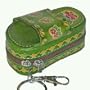 Cowhide Leather Lipstick Holder with Mirror, Flower Pattern Embossed.