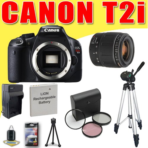 Canon EOS Rebel T2i 18 MP CMOS APS-C Digital SLR Camera w/ Tamron AF 28-80mm f/3.5-5.6 Aspherical Lens DavisMAX LPE8 Battery/Charger Filter Kit Tripod Bundle