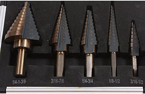 5pcs Cobalt Coated Step Down Drill Bits Set Variable Multi Cut Enlarge Hole 1/4--1-3/8" to 1/8--1/2"