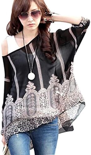 Womens Floral Plus Chiffon Oversize Loose Off Shoulder Blouse Tops 4272