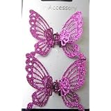 Pair of Mini Glitter Butterfy Hair Clamps - Fuchsia