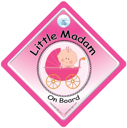 Liitle Madam On Board Car Sign (pink Buggy), Baby On Board Sign, Free Uk Postage, Baby On Board Car Sign, Novelty Car Sign Picture