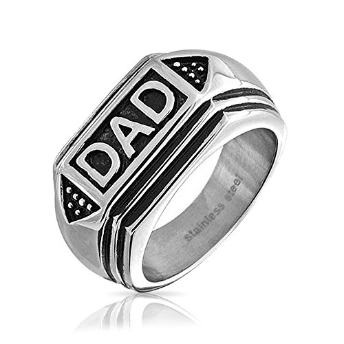 Bling Jewelry Gift Stainless Steel Black Enamel Geometric Mens Dad Ring