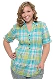 Torrid Plus Size Aqua Lime Plaid Smocked Babydoll Shirt