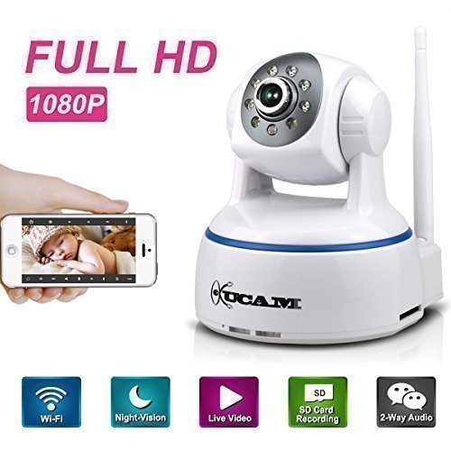 KUCAM 1080P 2.0 Mega Wireless Wifi IP Security Camera, Night Vision, Plug/Play, Pan/Tilt, ONVIF with Remote Video Surveillance Monitoring