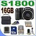 Fujifilm FinePix S1800 12 MP Digital Camera w/ 18x Wide Angle Dual IS Optical Zoom BigVALUEInc Accessory Saver 16GB NiMH Battery/Charger Bundle