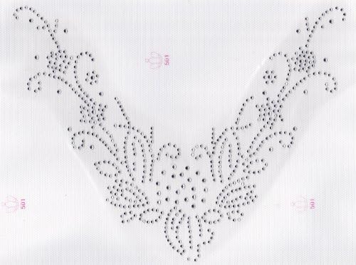 V Flower Neckline Iron On Hot Fix Rhinestone Transfer - Clear