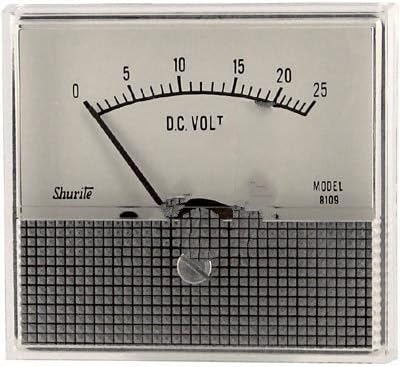 Analog Panel Meter, Moisture Resistance, DC Voltage, 0V to 25V