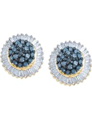 10K Yellow Gold 1.0CT Blue Diamond Fashion Earring