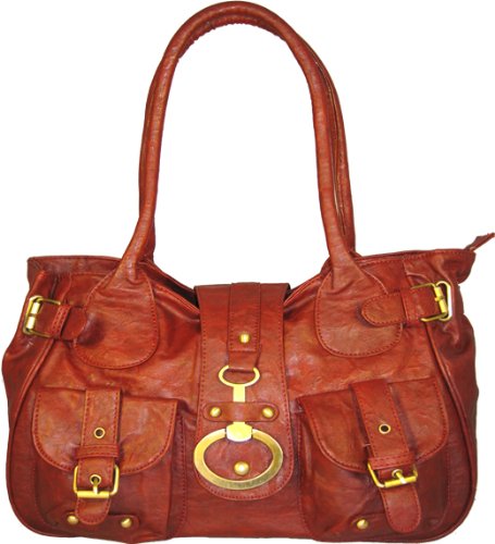 Ladies Red Gold Buckle Designer Handbag
