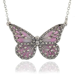 Sterling Silver Marcasite Enamel Butterfly Necklace, 16 by Amazon.com Collection