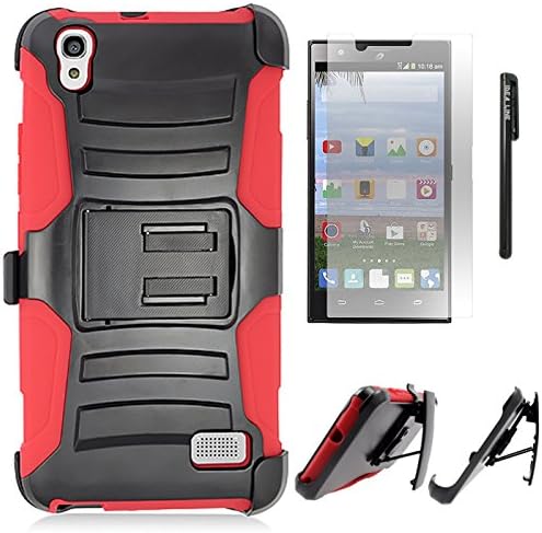 Huawei Pronto LTE Case,IDEA LINE INC(TM)For Huawei Pronto LTE H891L G620 Red Skin Case Armor Shock Proof Heavy Duty With Swivel Belt Clip Cover with Stand Black Holster+Free Stylus Pen+Free HD Screen Protector(Red/Black)
