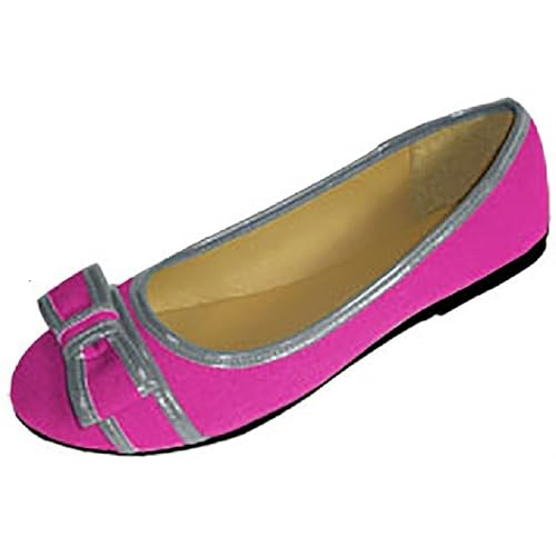 Womens Canvas Ballerina Ballet Flats Shoes W/Bow & Patent Trim 5 Colors