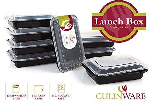 CulinWare Lunch Box Food Storage Container with Lid & Lunch Tray / Meal Prep Portion Control Bento Box, Microwave & Dishwasher Safe, 28 ounce, 10 pack...