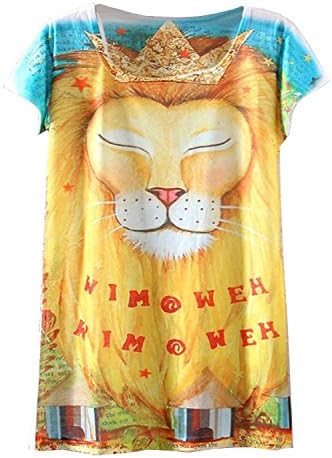 Dingtoll Women's Lion King Printed Short Loose T-shirt Size US8