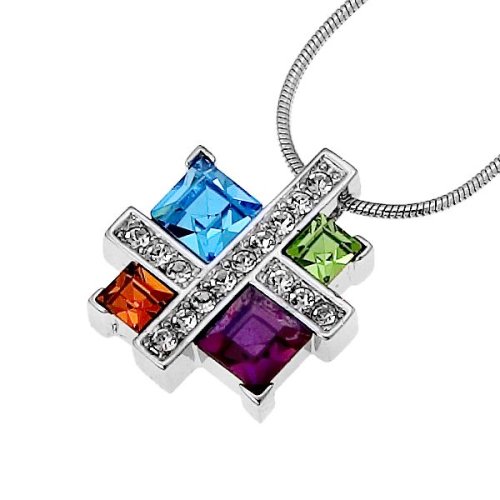 Oliver Weber 8647 Rhodium Plated Metal Swarovski Crystal Multi Colour Ladies Pendant +15.5 Chain