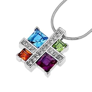 Oliver Weber 8647 Rhodium Plated Metal Swarovski Crystal Multi Colour Ladies Pendant +15.5