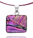Sterling Silver Dichroic Glass Pink and Purple Rectangular Pendant on Stainless Steel Wire, 18"