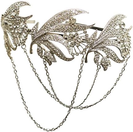 Babeyond® Bling Silver-Tone The Great Gatsby Inspired Vintage Art Deco Crystal Chain Bridal Headband