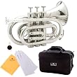 Cecilio 2Series PT-280N Nickel Plated B Flat Pocket Trumpet w/ Accessories & Hard Shell Carrying Case