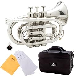 Cecilio 2Series PT-280N Nickel Plated B Flat Pocket Trumpet w/ Accessories & Hard Shell Carrying Case