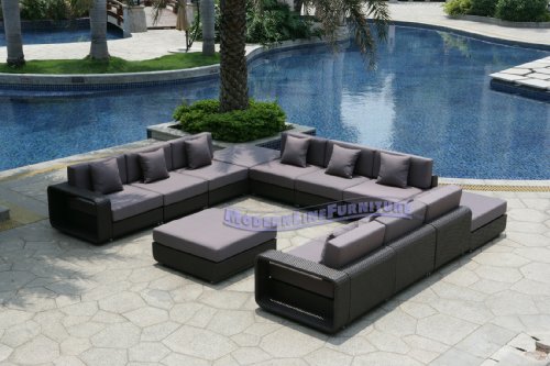 Modern Furniture All-Weather Collection: Grey U Shape Sectional Sofa with Ottoman